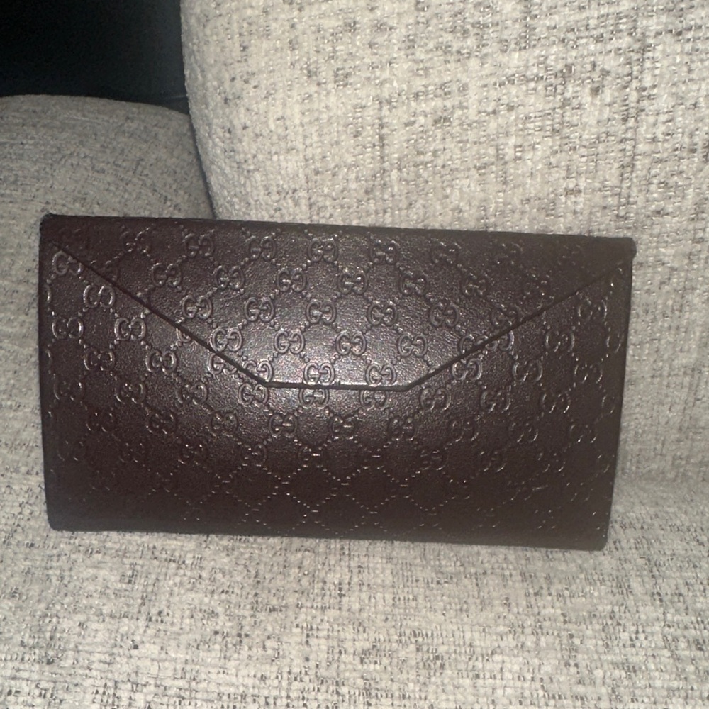 Gucci Dark Brown Embossed Leather glasses case